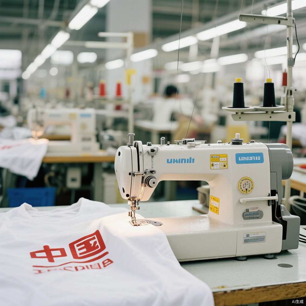 T shirt factory workshop interior with sewing machines in Dongguan China