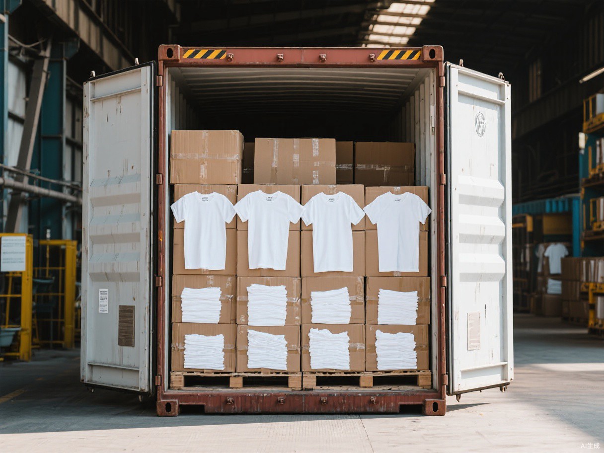 T shirt export shipping containers loaded with boxes for global logistics